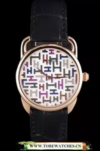 Hermes Classic Croco Leather Strap Multicolor Patterned Logo Dial En59412