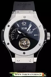 Hublot Big Bang Polished Stainless Steel Bezel Black Dial Black Rubber Strap En58345