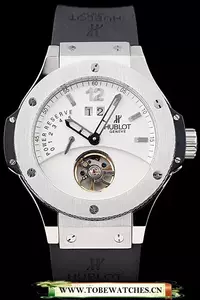 Hublot Big Bang Polished Stainless Steel Bezel White Dial Black Rubber Strap En58346