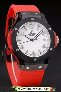 Hublot Big Bang Black Bezel White Dial Red Rubber Strap En58355