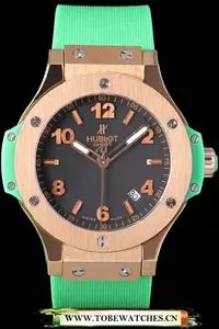 Hublot Big Bang King Rose Gold Bezel Black Dial Green Rubber Strap En58358