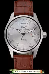 Iwc Mark Xvii Stainless Steel Case Silver Dial Brown Leather Bracelet En60592