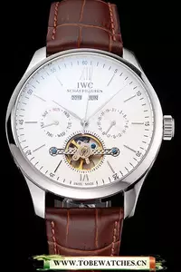 Iwc Portofino Tourbillon White Dial Stainless Steel Case Brown Leather Strap En121916