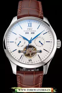 Iwc Portofino Tourbillon White Dial Blue Markings Stainless Steel Case Brown Leather Strap En121917
