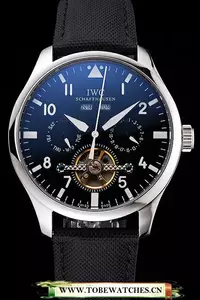 Iwc Pilot Tourbillon Black Dial Stainless Steel Case Black Textile Strap En121918