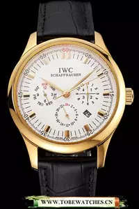 Iwc Portugieser Perpetual Calendar White Dial Gold Case Black Leather Strap En121976