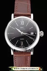 Iwc Portofino Black Dial Stainless Steel Case Brown Leather Strap En122028