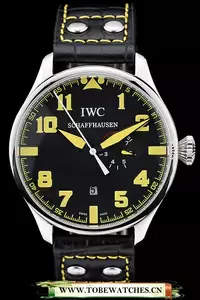 Iwc Big Pilot 45mm Black And Yellow Dial Black Leather Bracelet En95982