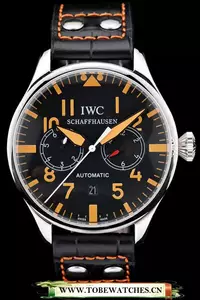 Iwc Big Pilot 45mm Black And Orange Dial Black Leather Bracelet En96042