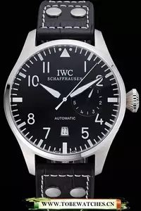 Iwc Pilot 7 Day Black Dial Black Leather Bracelet En96122