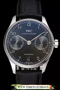 Iwc Portuguese Black Dial Black Subdials Silver Case Black Leather Bracelet En124524