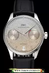 Iwc Portuguese Grey Dial Silver Case Black Leather Bracelet En124525