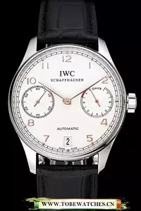 Iwc Portuguese White Dial Rose Gold Numerals Silver Case Black Leather Bracelet En124527
