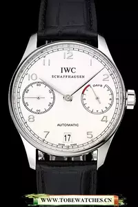 Iwc Portuguese White Dial Silver Numerals Silver Case Black Leather Bracelet En124529