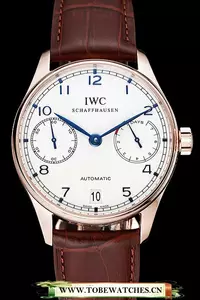 Iwc Portuguese White Dial Blue Numerals Gold Case Brown Leather Bracelet En124531