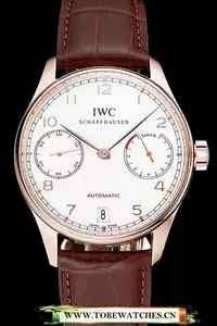 Iwc Portuguese White Dial Gold Numerals Gold Case Brown Leather Bracelet En124532