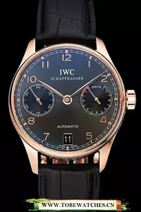 Iwc Portuguese Dark Grey Dial Gold Case Black Leather Bracelet En124533
