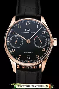 Iwc Portuguese Black Dial Gold Case Black Leather Bracelet En124534