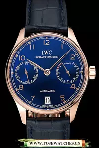 Iwc Portuguese Blue Dial Gold Case Blue Leather Bracelet En124535