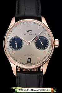 Iwc Portuguese Grey Dial Black Subdials Black Leather Bracelet En124536