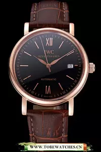 Iwc Portofino Gold Case Black Dial Brown Leather Bracelet En60595