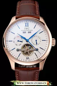 Iwc Portofino Tourbillon White Dial Blue Markings Rose Gold Case Brown Leather Strap En121921