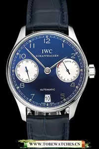 Iwc Portuguese Black Dial White Subdials Silver Case Black Leather Bracelet En124522