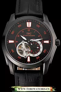 Iwc Pilot's Watch Black Dial With Orange Markings Black Plated Stainless Steel Case Black Leather Strap En123567