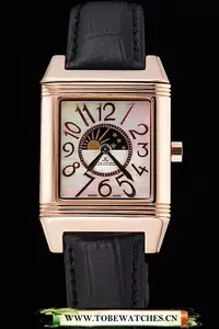 Jaeger Le Coultre Reverso Squadro Lady Black Leather Strap Pearl Dial En58913