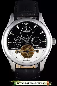Jaeger Lecoultre Tourbillon Perpetuel Silver Bezel Black Leather Band En59705