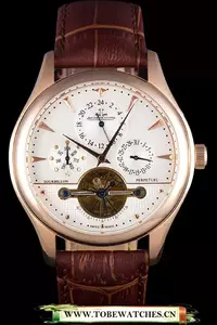 Jaeger Lecoultre Tourbillon Perpetuel Gold Bezel Brown Leather Band En59709
