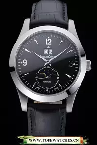 Jaeger Lecoultre Master Black Dial Black Leather Band Stainless Steel Bezel En59981