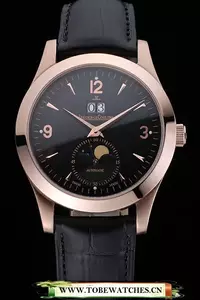 Jaeger Lecoultre Master Black Dial Black Leather Band Stainless Steel Bezel En59983