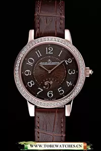 Jaeger Lecoultre Rendez Vous Brown Dial Brown Leather Strap Rose Gold Diamond Bezel En59986