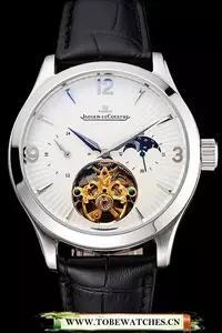 Jaeger Lecoultre Master Moonphase Tourbillon White Dial Stainless Steel Case Black Leather Strap En121930