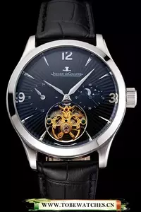 Jaeger Lecoultre Master Moonphase Tourbillon Black Dial Stainless Steel Case Black Leather Strap En121931