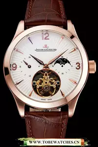 Jaeger Lecoultre Master Moonphase Tourbillon White Dial Rose Gold Case Brown Leather Strap En121932