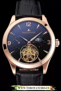 Jaeger Lecoultre Master Moonphase Tourbillon Black Dial Rose Gold Case Black Leather Strap En121933
