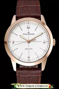 Jaeger Lecoultre Geophysic White Dial Gold Case Brown Leather Bracelet En124885