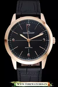 Jaeger Lecoultre Geophysic Black Dial Gold Case Black Leather Bracelet En124886