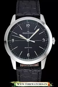 Jaeger Lecoultre Geophysic Black Dial Silver Case Black Leather Bracelet En124888