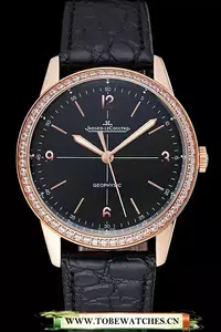 Jaeger Lecoultre Geophysic Black Dial Gold Diamond Case Black Leather Bracelet En124889