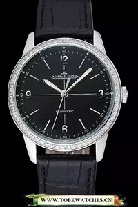 Jaeger Lecoultre Geophysic Black Dial Silver Diamond Case Black Leather Bracelet En124892