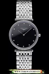 Longines La Grande Classique Stainless Steel Black Dial Diamond Bezel Homme En60008