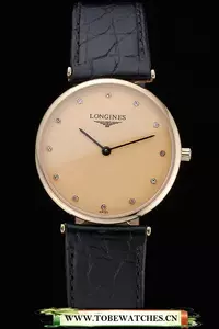 Longines La Grande Classique Champagne Dial Black Leather Band Diamond Markers Homme En60022