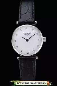 Longines La Grande Classique White Dial Black Leather Band Diamond Markers Femme En60027