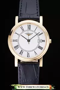 Longines La Grande Classique Round White Dial Gold Case Black Leather Band En60277