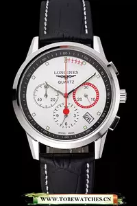 Longines Column Wheel White Dial Silver Stainless Steel Case Black Leather Strap En121376