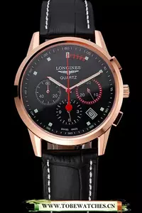 Longines Column Wheel Black Dial Gold Case Black Leather Strap En121378