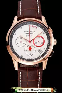 Longines Column Wheel White Dial Gold Case Brown Leather Strap En121379